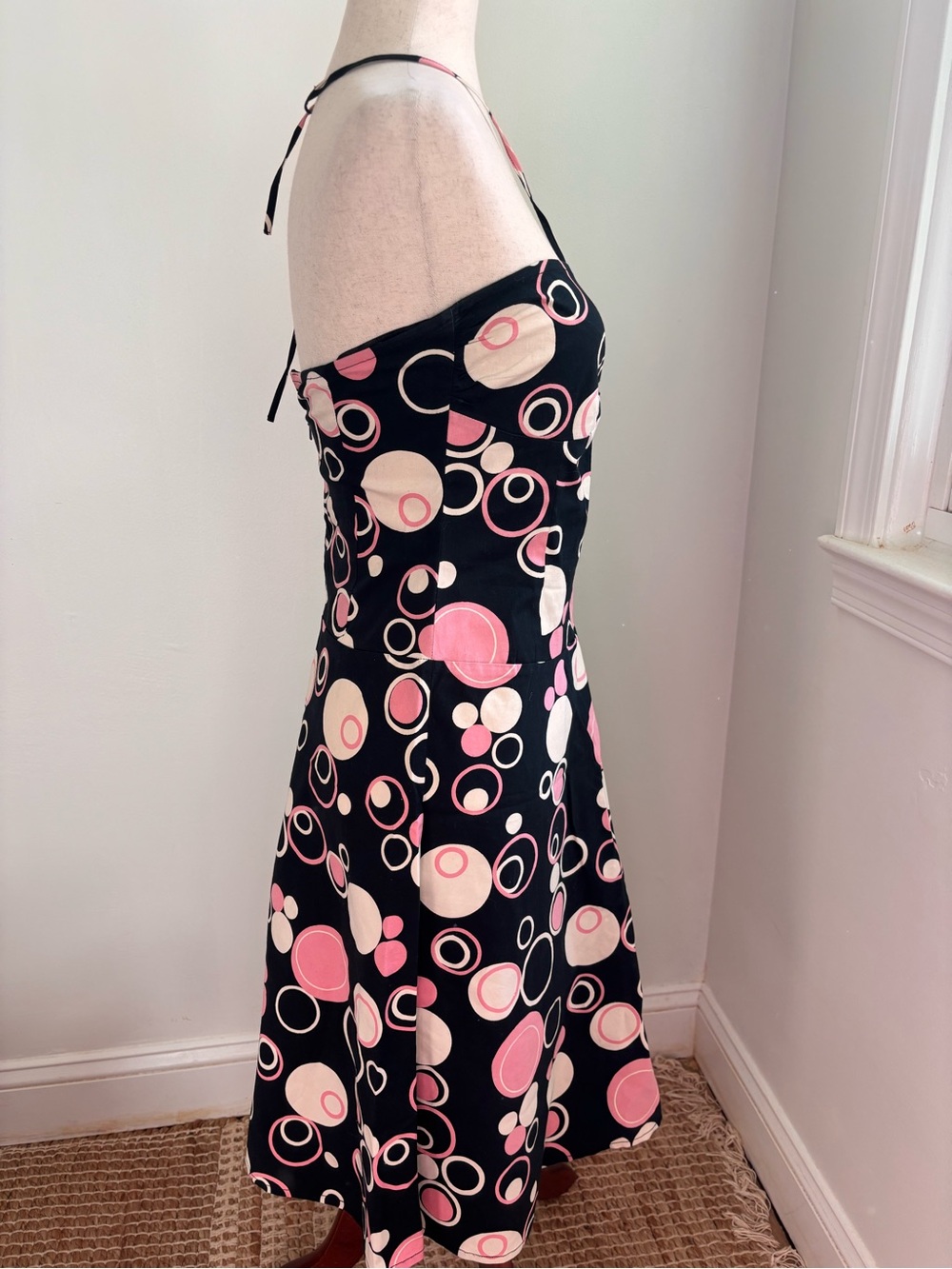 Charlotte Russe Y2K Halter Dress Pink Black Bubble Print Midi Size M Garden Tea - Picture 2 of 7